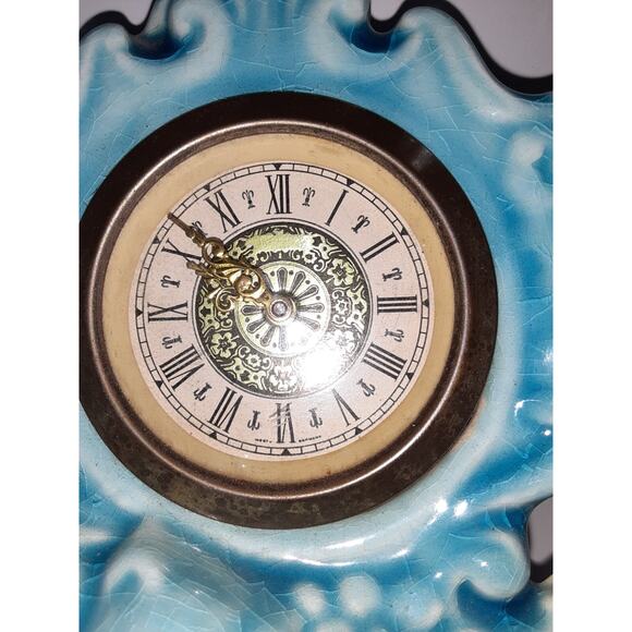 Vintage German Wind Up Clock with Girl in Dress Robin Egg Blue Made in Germany - Picture 2 of 10